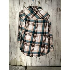Marleylilly Flannel Shirt Small Pink Teal Plaid Button Down Long Sleeve Top S